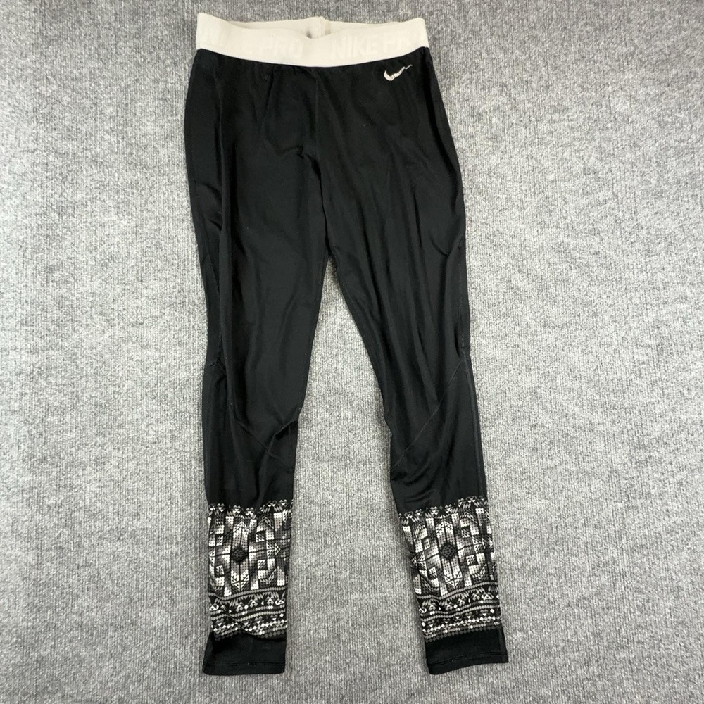 Nike Pro Leggings Womens Large Black Geometric Compression Dri-FIT Running Pants